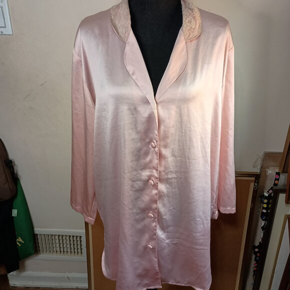 Vintage 90s Victoria's Secret Nightgown Button Down Gold Label Menswear Style - Picture 1 of 5